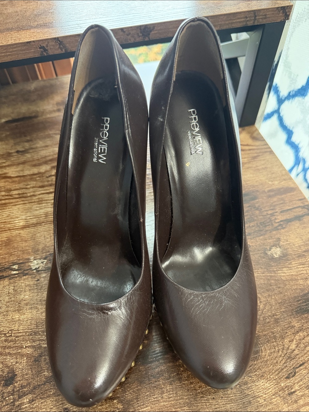 Preview Collection Brown Pointed-Toe Leather Heels